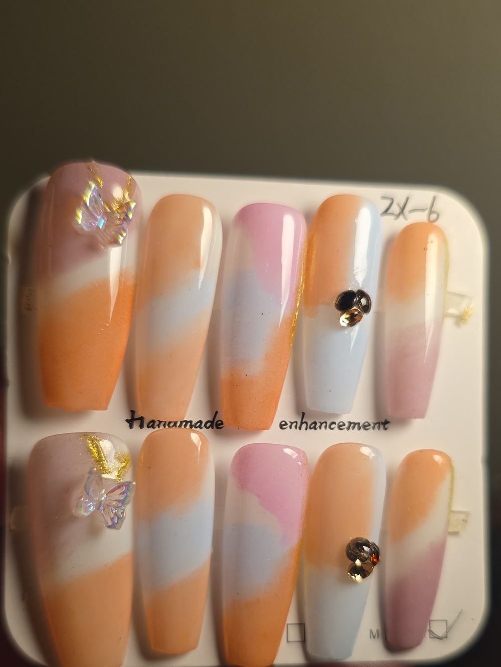 Pastel Ombre Press-On Nail Set with Rhinestone Accents Size Large